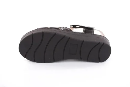 Fußbequem Damen Sandale Leder Wechselfußbett Klettverschluss schwarz S13 10301