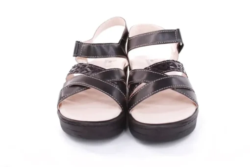 Fußbequem Damen Sandale Leder Wechselfußbett Klettverschluss schwarz S13 10301