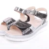 Fußbequem Damen Sandale Wechselfußbett metallisch glänzend schwarz S13 10101
