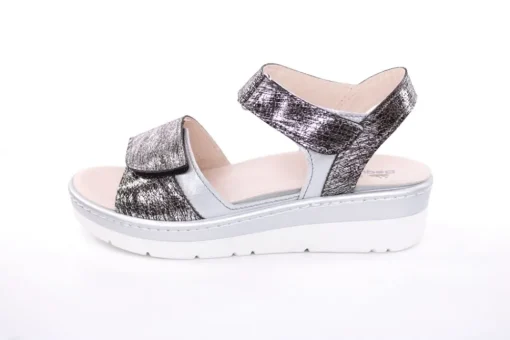 Fußbequem Damen Sandale Wechselfußbett metallisch glänzend schwarz S13 10101