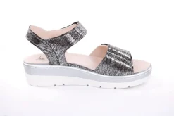 Fußbequem Damen Sandale Wechselfußbett metallisch glänzend schwarz S13 10101