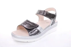 Fußbequem Damen Sandale Wechselfußbett metallisch glänzend schwarz S13 10101
