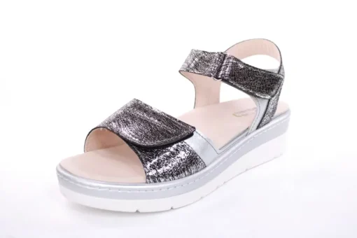 Fußbequem Damen Sandale Wechselfußbett metallisch glänzend schwarz S13 10101
