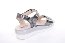 Fußbequem Damen Sandale Wechselfußbett metallisch glänzend schwarz S13 10101