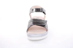 Fußbequem Damen Sandale Wechselfußbett metallisch glänzend schwarz S13 10101