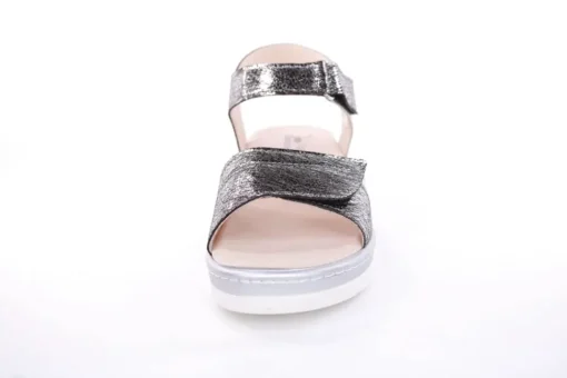 Fußbequem Damen Sandale Wechselfußbett metallisch glänzend schwarz S13 10101