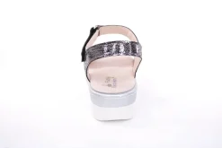 Fußbequem Damen Sandale Wechselfußbett metallisch glänzend schwarz S13 10101