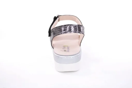 Fußbequem Damen Sandale Wechselfußbett metallisch glänzend schwarz S13 10101