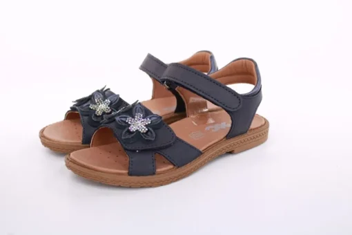 Imac Mädchen Sandale Leder Blumen- Applikation Strasssteine Klettverschluss weiß, blau S13 380550