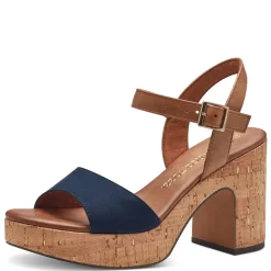 Marco Tozzi Sandale Blockabsatz Korkoptik blau S14 2-28008-42
