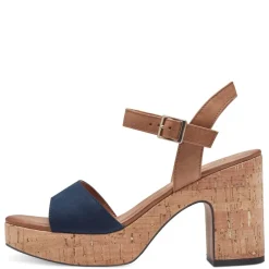 Marco Tozzi Sandale Blockabsatz Korkoptik blau S14 2-28008-42