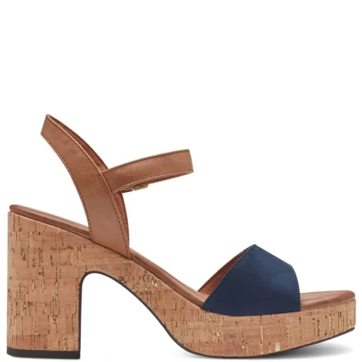 Marco Tozzi Sandale Blockabsatz Korkoptik blau S14 2-28008-42