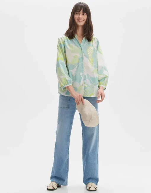OPUS Bluse FAOMI NATURE Loose aus BCI Cotton grün S14 10163812160254