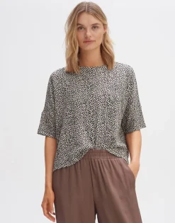 OPUS Boxyshirt SULIKI SPOT Loose Allover- Print beige grün S14 10179812291100