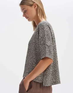 OPUS Boxyshirt SULIKI SPOT Loose Allover- Print beige grün S14 10179812291100