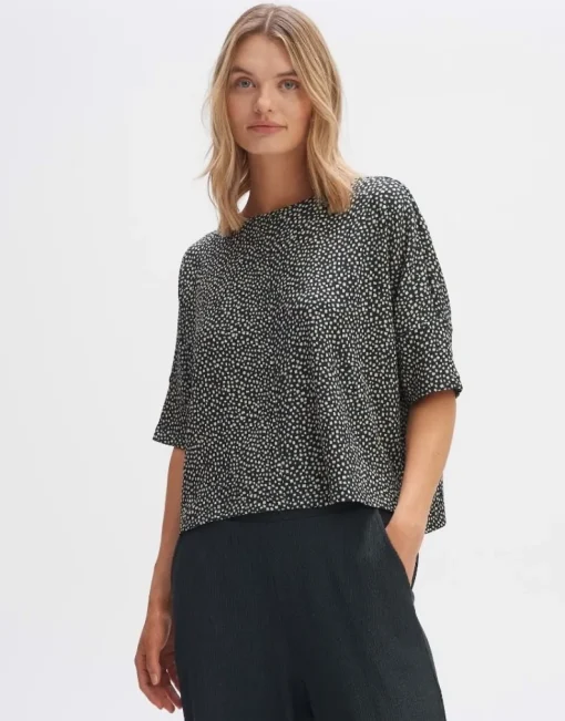 OPUS Boxyshirt SULIKI SPOT Loose Allover- Print beige grün S14 10179812291100