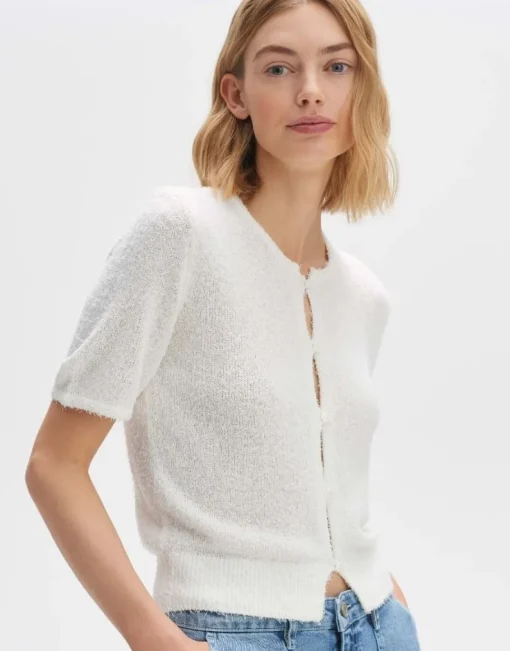 OPUS Flauschiger Cardigan DORLA Slim ECOVERO™ Viskose Mix weiß S14 10270412158254