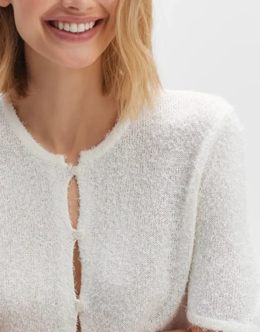 OPUS Flauschiger Cardigan DORLA Slim ECOVERO™ Viskose Mix weiß S14 10270412158254