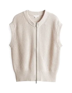 OPUS gerippte Strickweste DUFKA beige S15 10385012985315