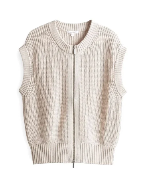 OPUS gerippte Strickweste DUFKA beige S15 10385012985315