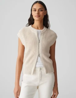 OPUS gerippte Strickweste DUFKA beige S15 10385012985315