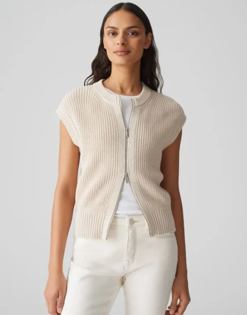 OPUS gerippte Strickweste DUFKA beige S15 10385012985315