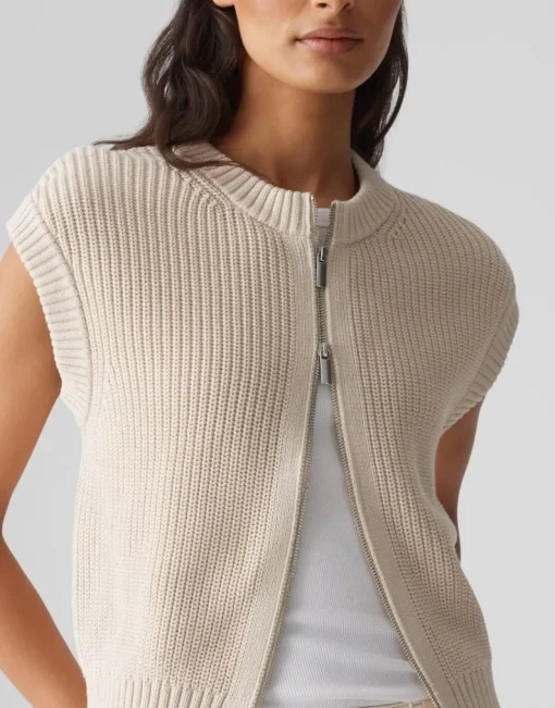 OPUS gerippte Strickweste DUFKA beige S15 10385012985315