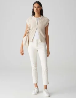 OPUS gerippte Strickweste DUFKA beige S15 10385012985315