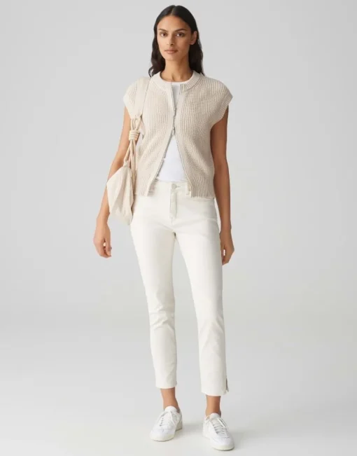 OPUS gerippte Strickweste DUFKA beige S15 10385012985315