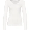 OPUS Langarmshirt Sorana Rundhalsausschnitt schmale Passform weiß, grau S22 236879343
