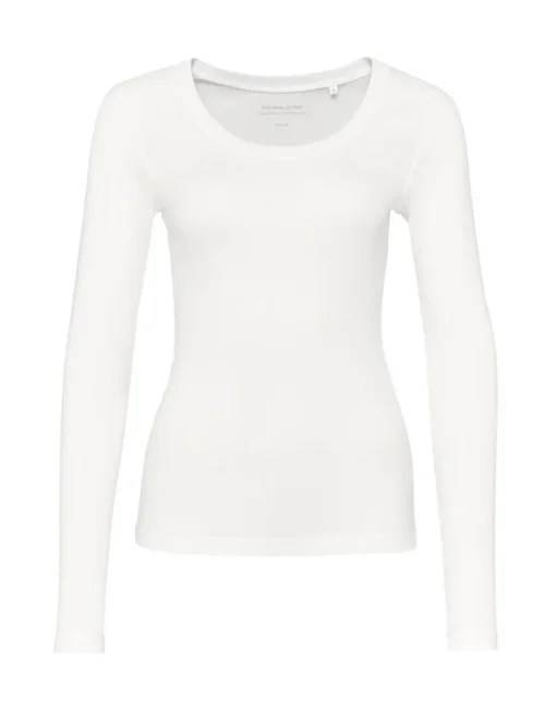 OPUS Langarmshirt Sorana Rundhalsausschnitt schmale Passform weiß, grau S22 236879343