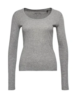 OPUS Langarmshirt Sorana Rundhalsausschnitt schmale Passform weiß, grau S22 236879343