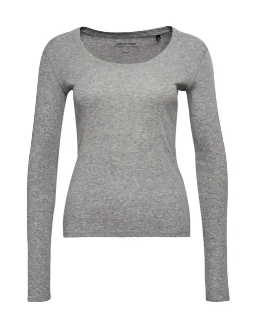 OPUS Langarmshirt Sorana Rundhalsausschnitt schmale Passform weiß, grau S22 236879343