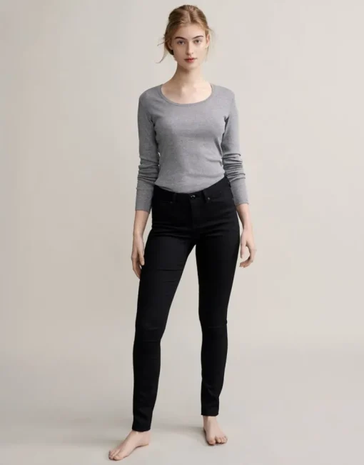 OPUS Langarmshirt Sorana Rundhalsausschnitt schmale Passform weiß, grau S22 236879343
