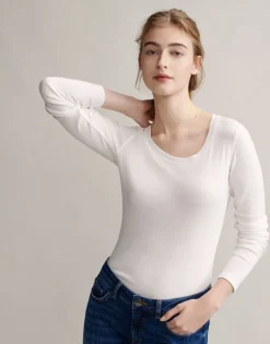 OPUS Langarmshirt Sorana Rundhalsausschnitt schmale Passform weiß, grau S22 236879343