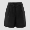 OPUS Leinenshorts MARILLA Wide mit Bundfalten schwarz S14 10290410671100