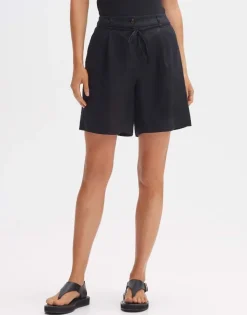 OPUS Leinenshorts MARILLA Wide mit Bundfalten schwarz S14 10290410671100