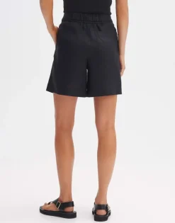 OPUS Leinenshorts MARILLA Wide mit Bundfalten schwarz S14 10290410671100