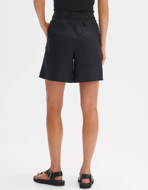 OPUS Leinenshorts MARILLA Wide mit Bundfalten schwarz S14 10290410671100