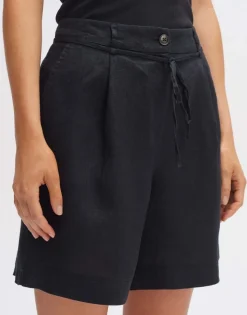 OPUS Leinenshorts MARILLA Wide mit Bundfalten schwarz S14 10290410671100