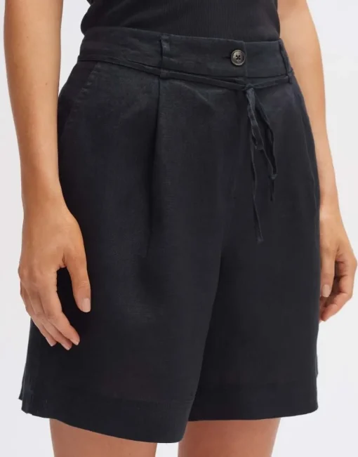 OPUS Leinenshorts MARILLA Wide mit Bundfalten schwarz S14 10290410671100