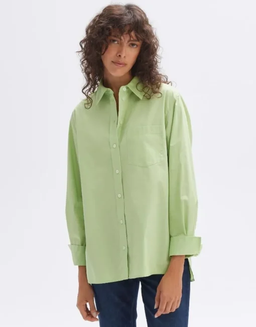 OPUS Oversize Bluse Fabino aus BCI Cotton grün S14 1024709323100