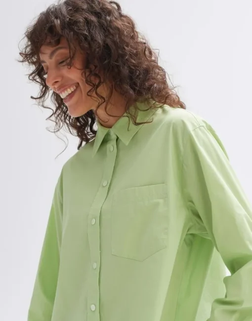 OPUS Oversize Bluse Fabino aus BCI Cotton grün S14 1024709323100