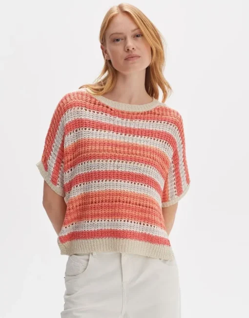 OPUS Strickshirt Punissa im Oversize Look grün rot S14 10261112080242