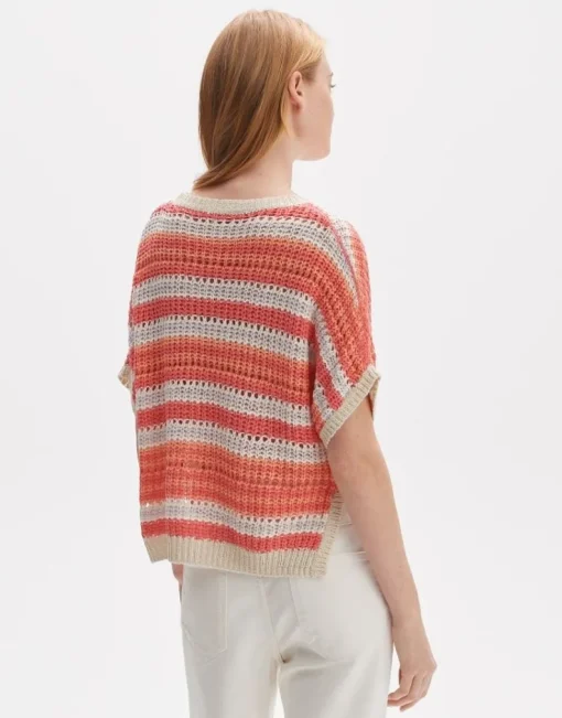 OPUS Strickshirt Punissa im Oversize Look grün rot S14 10261112080242