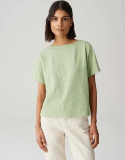 OPUS Strukturiertes Shirt SUPPI Batwing  FIT grün / weiss S15 10386613109100