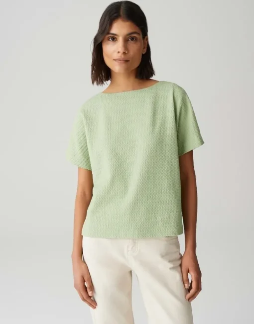 OPUS Strukturiertes Shirt SUPPI Batwing  FIT grün / weiss S15 10386613109100