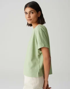 OPUS Strukturiertes Shirt SUPPI Batwing  FIT grün / weiss S15 10386613109100