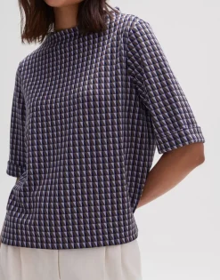 OPUS Sweatshirt Gadeni retro Jacquard-Struktur kurzarm  lila S23 2226111518207