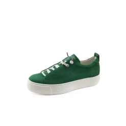Paul Green Super Soft Pauls Sneaker Nubukleder Logoprägung silberfarbene Details grün S14  5017-235